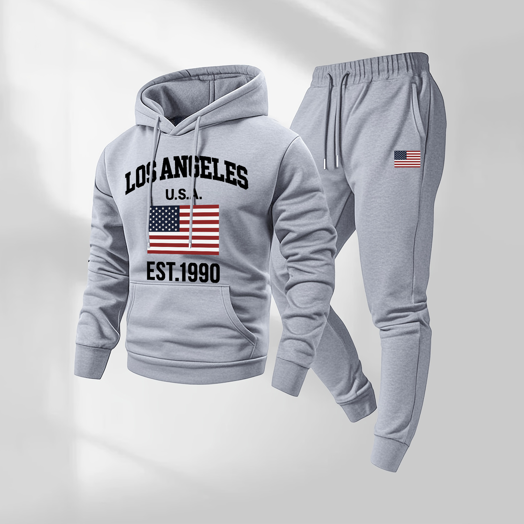 Sudadera con capucha Los Angeles USA Letter estampado and Drawstring Sweatpantalón Set, Menswear, casual Athletic de manga larga Hooded chaqueta & Trousers for Fall & Winter, Clothing for para uso diario Wear, Sportswear Indoor para exterior, Tracksuit, Athleisure para hombre