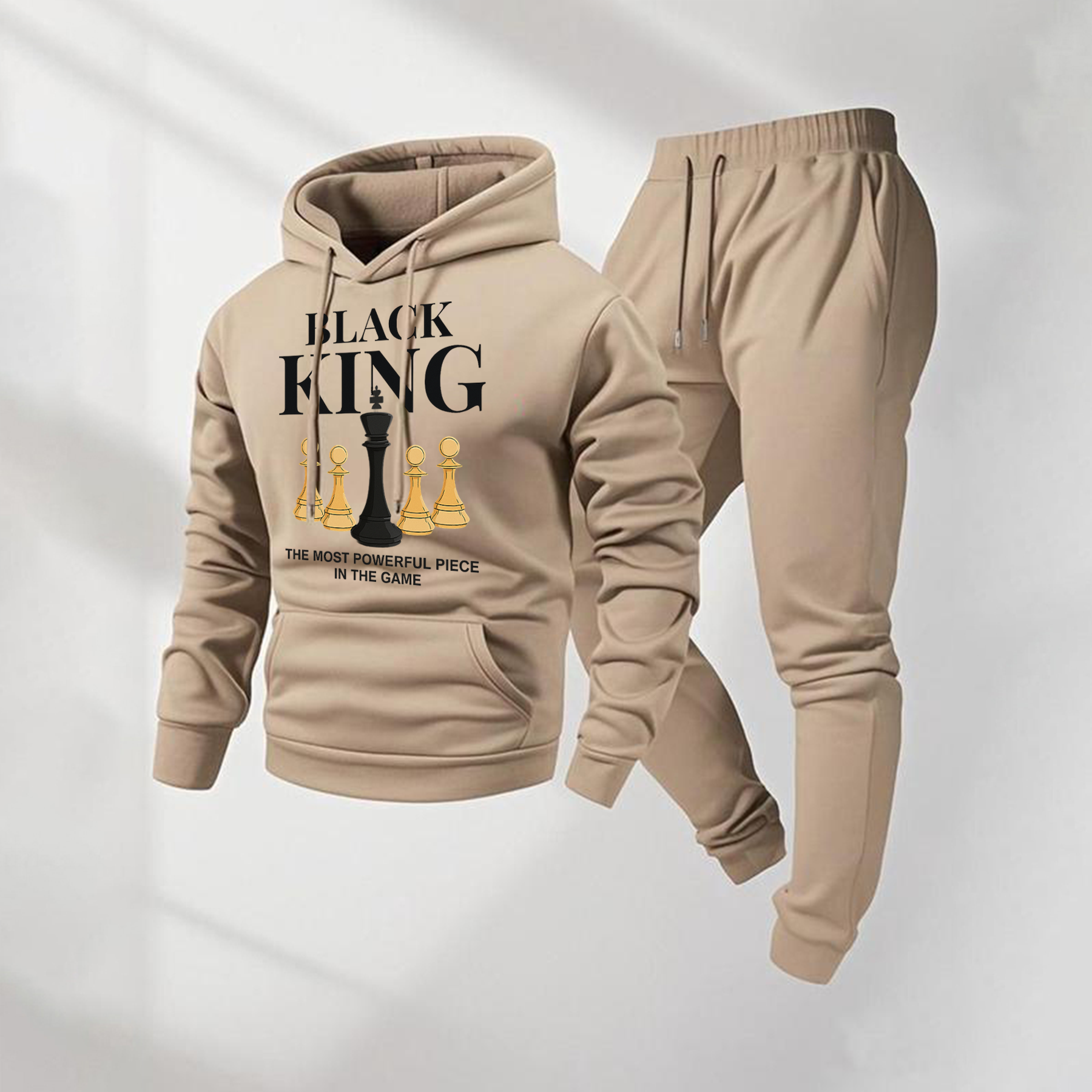 Sudadera con capucha Black King Letter Pattern estampado and Drawstring Sweatpantalón Set, Menswear, casual Athletic de manga larga Hooded chaqueta & Trousers for Fall & Winter, Clothing for para uso diario Wear, Sportswear Indoor para exterior, Tracksuit, Athleisure para hombre
