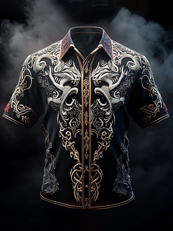 Camisa retro Viking Graphic de manga corta para hombre