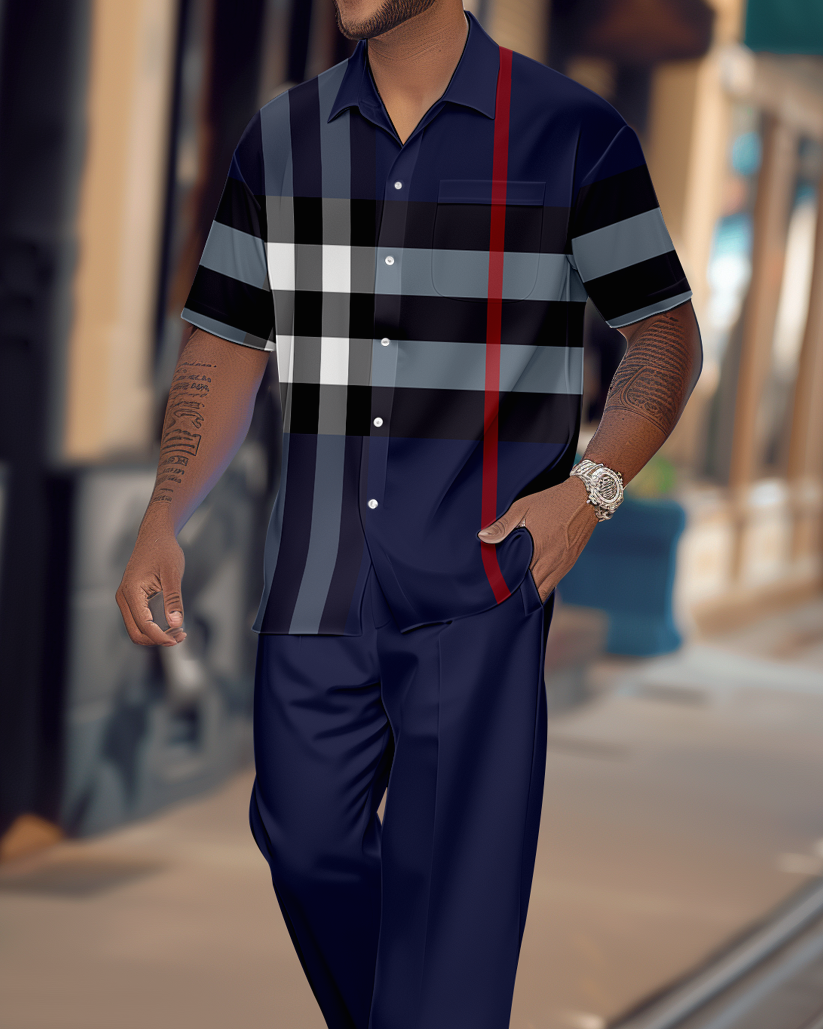 Camisa Gradient en bloques de color de manga corta Walking Suit 1160 para hombre