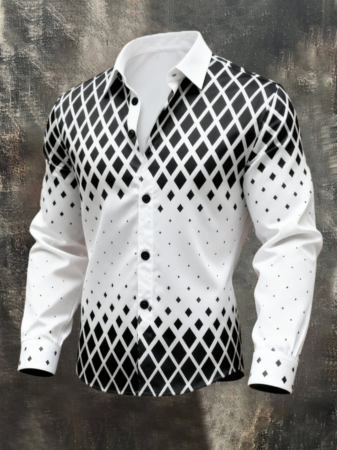Camisa vintage Color-Block estampado de manga larga para hombre