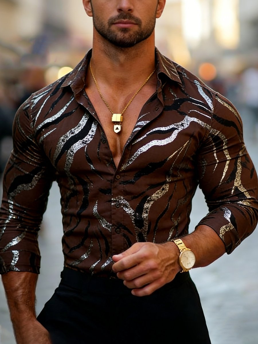 Camisa de lujo ejecutivo a rayas estampado de manga larga para hombre