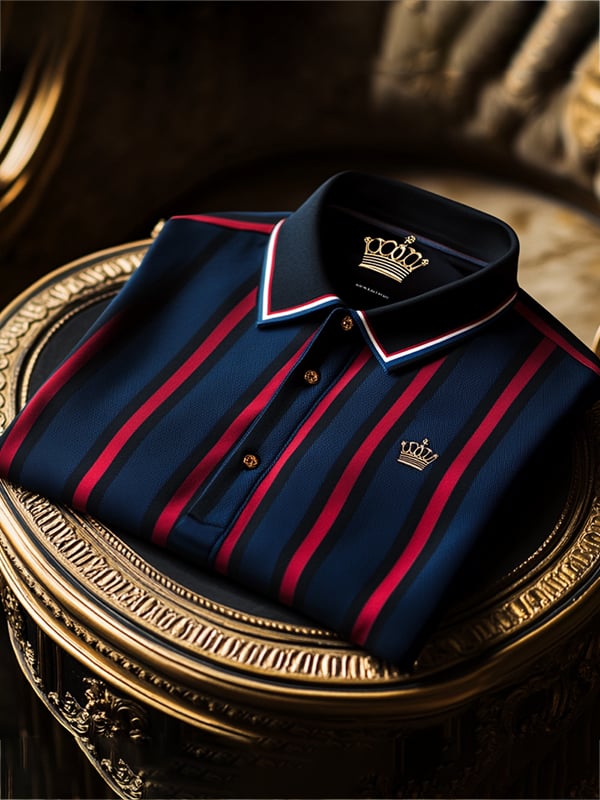 Camisa polo ejecutivo rayas Logo con botones de manga corta para hombre