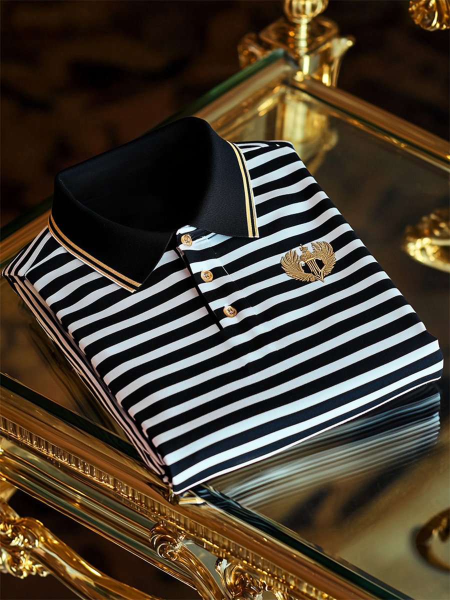 Camisa polo ejecutivo casual a rayas Button de manga corta para hombre