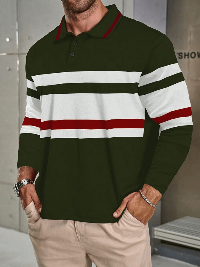 Camisa polo a rayas ejecutivo casual de manga larga para hombre