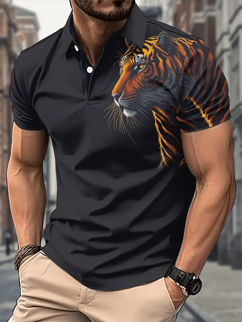 Camisa polo ejecutivo rayas Logo con botones de manga corta para hombre