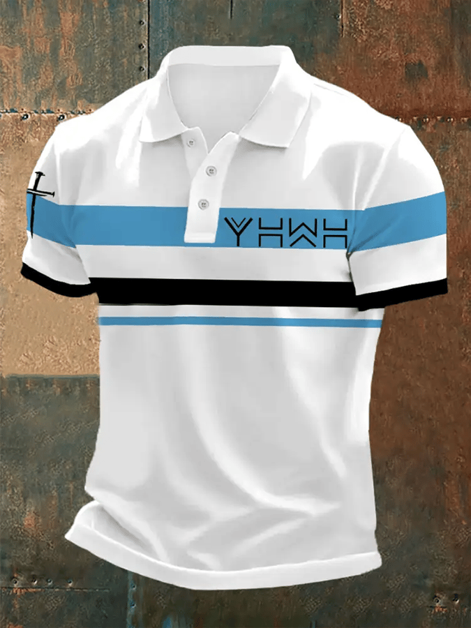 Camisa polo retro Faith casual estampado para hombre
