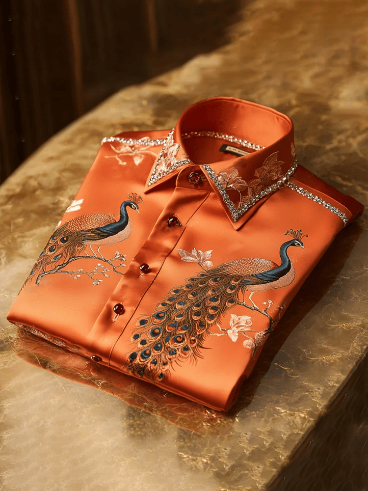 Camisa satén Luxe estampado de manga corta Button para hombre