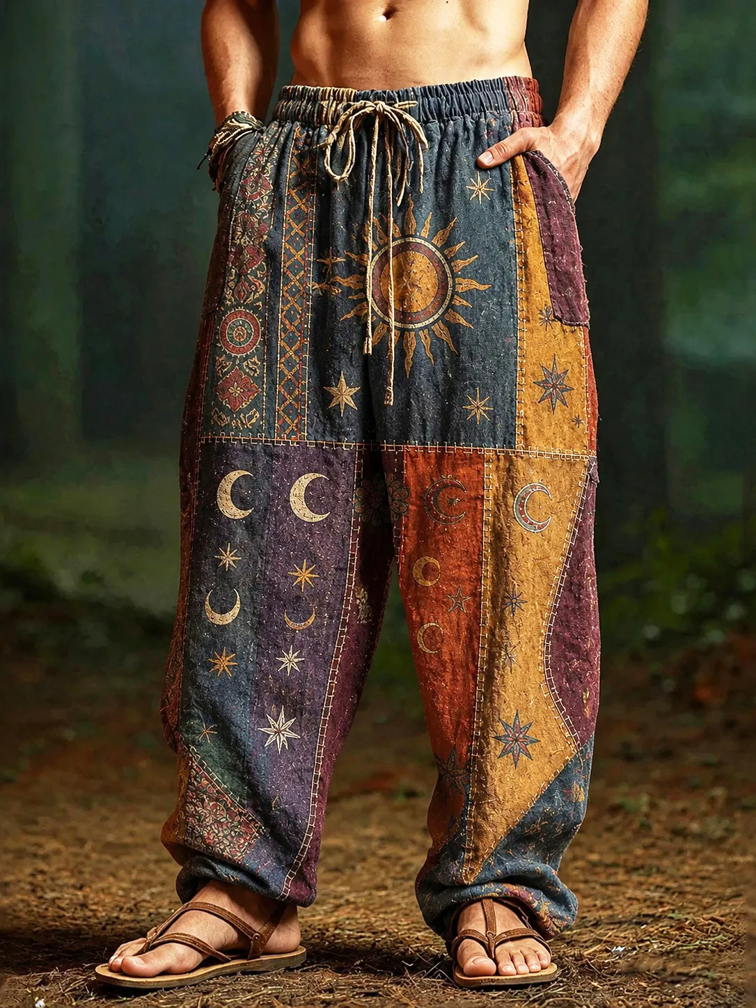Pantalón Hippie Sun And Moon Element Patchpara trabajo Art estampado casual para hombre