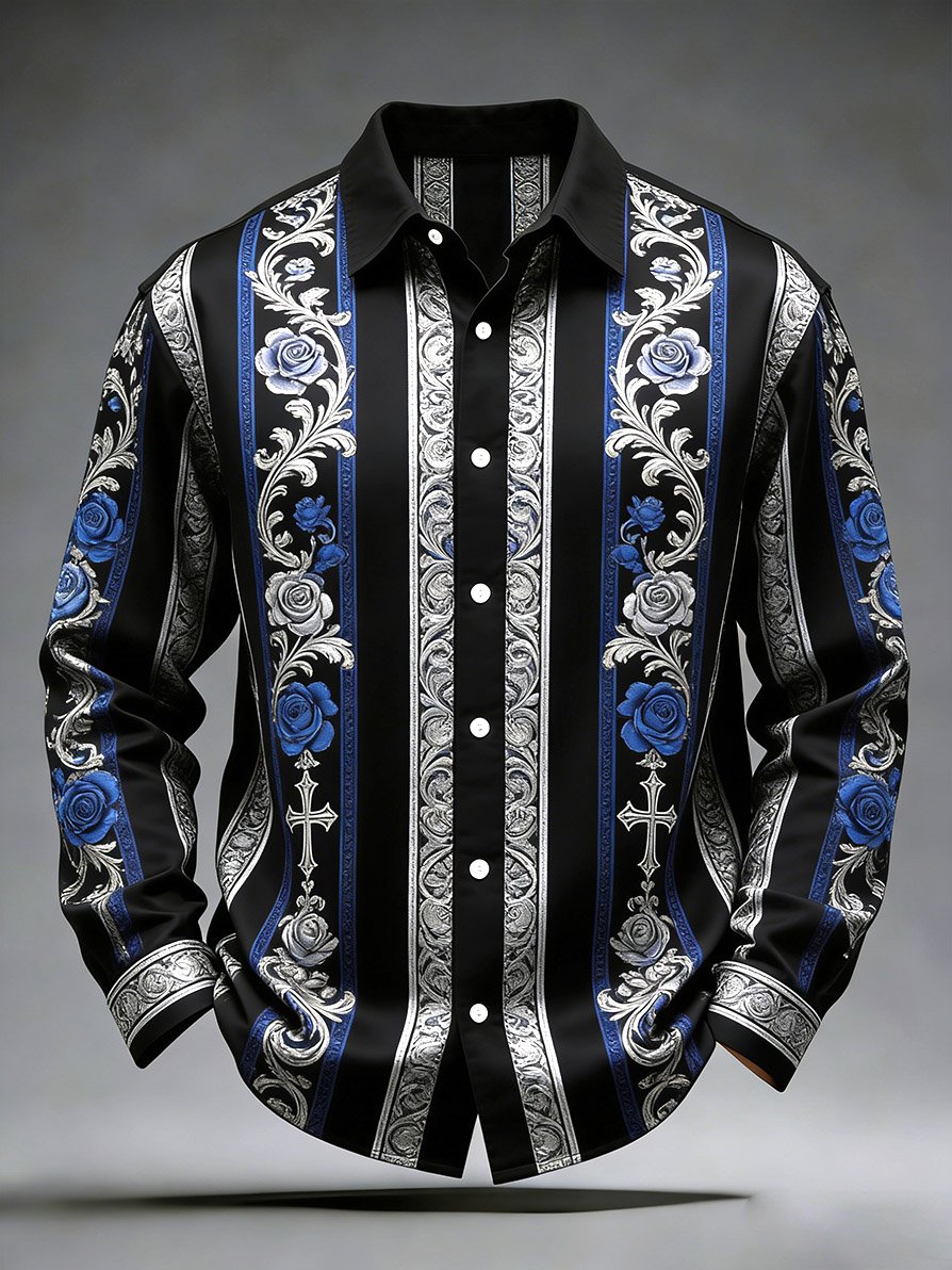 para hombre retro ejecutivo casual a rayas Cross Pattern de manga largad camisa