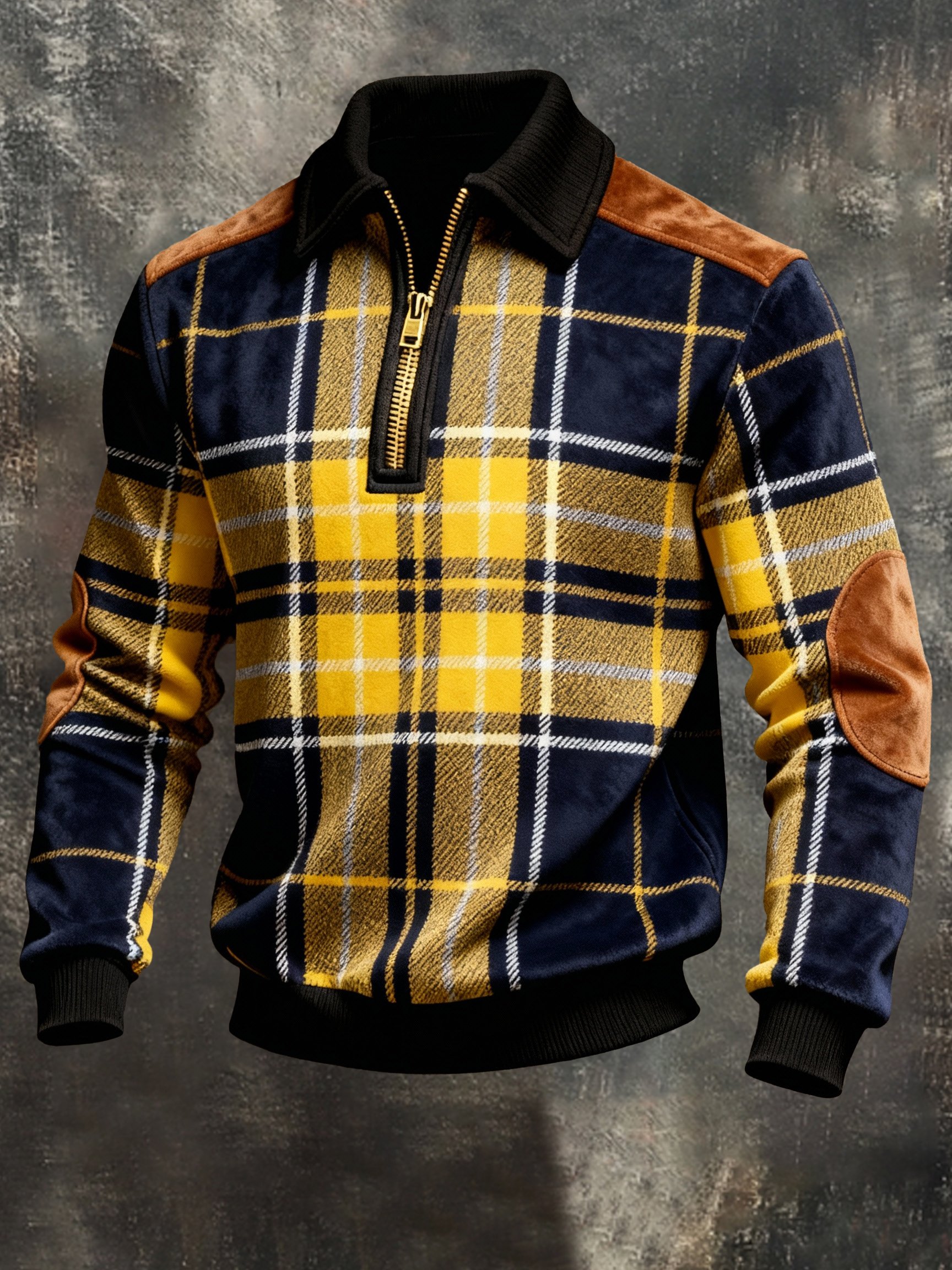 Sudadera retro en bloques de color estampado Color-Blocked con cierre para hombre