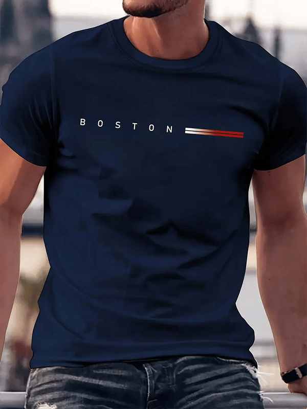 Camiseta ejecutivo rayas Logo estampado de manga corta para hombre