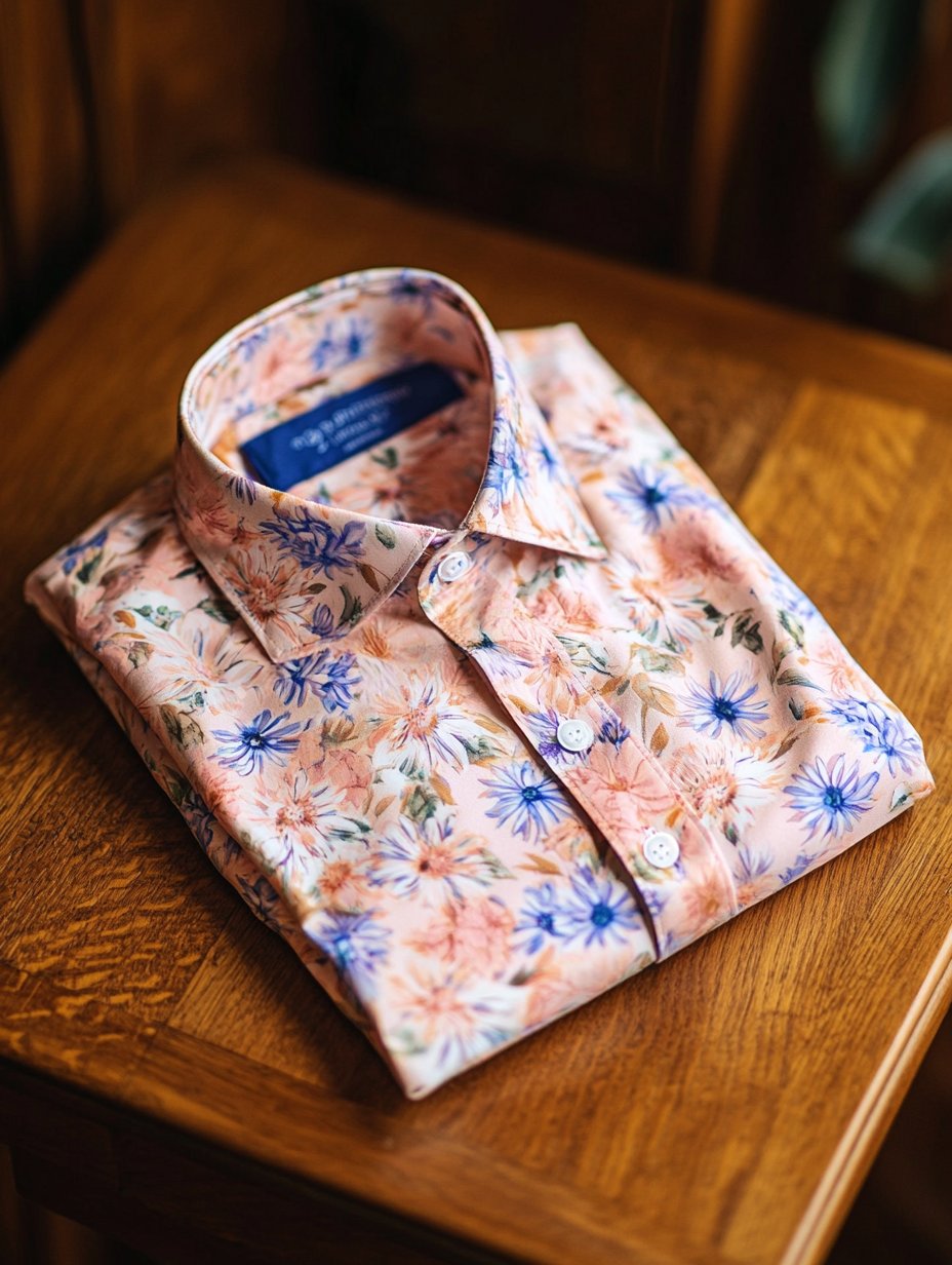 Camisa ejecutivo casual floral solapa de manga corta para hombre