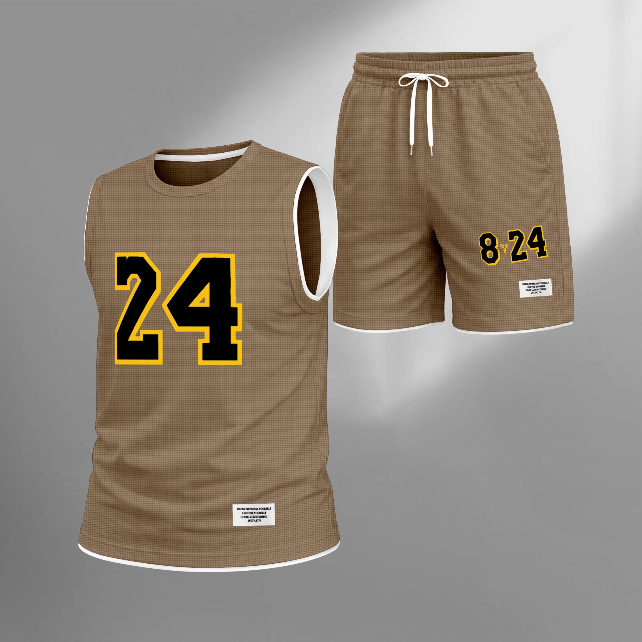 Shorts Number 24 Graphic estampado Summer Set Sleeveless Tank Top & Matching Outfit, Basketball Style Double Number estampado Lightweight casual Streetwear Athletic Set for Everyday & para trabajoout para hombre