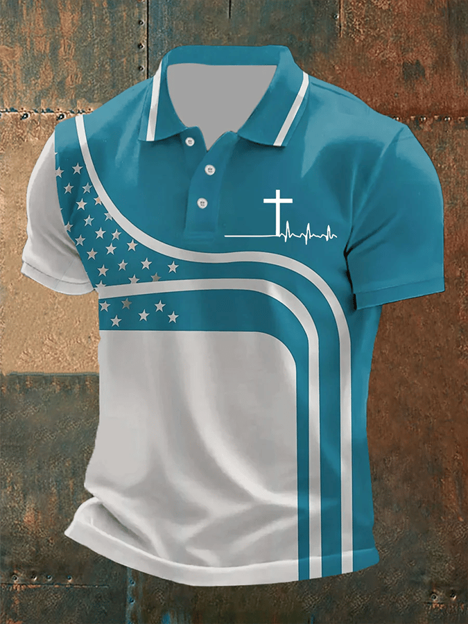 Camisa polo retro Faith casual estampado para hombre