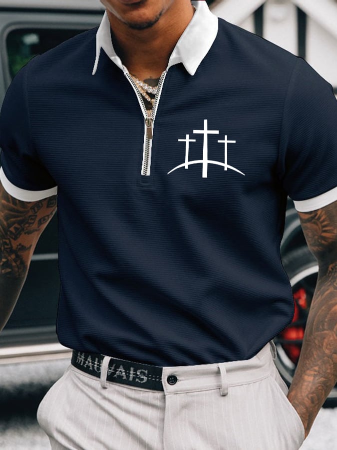 Camisa polo Faith Cross estampado casual para hombre