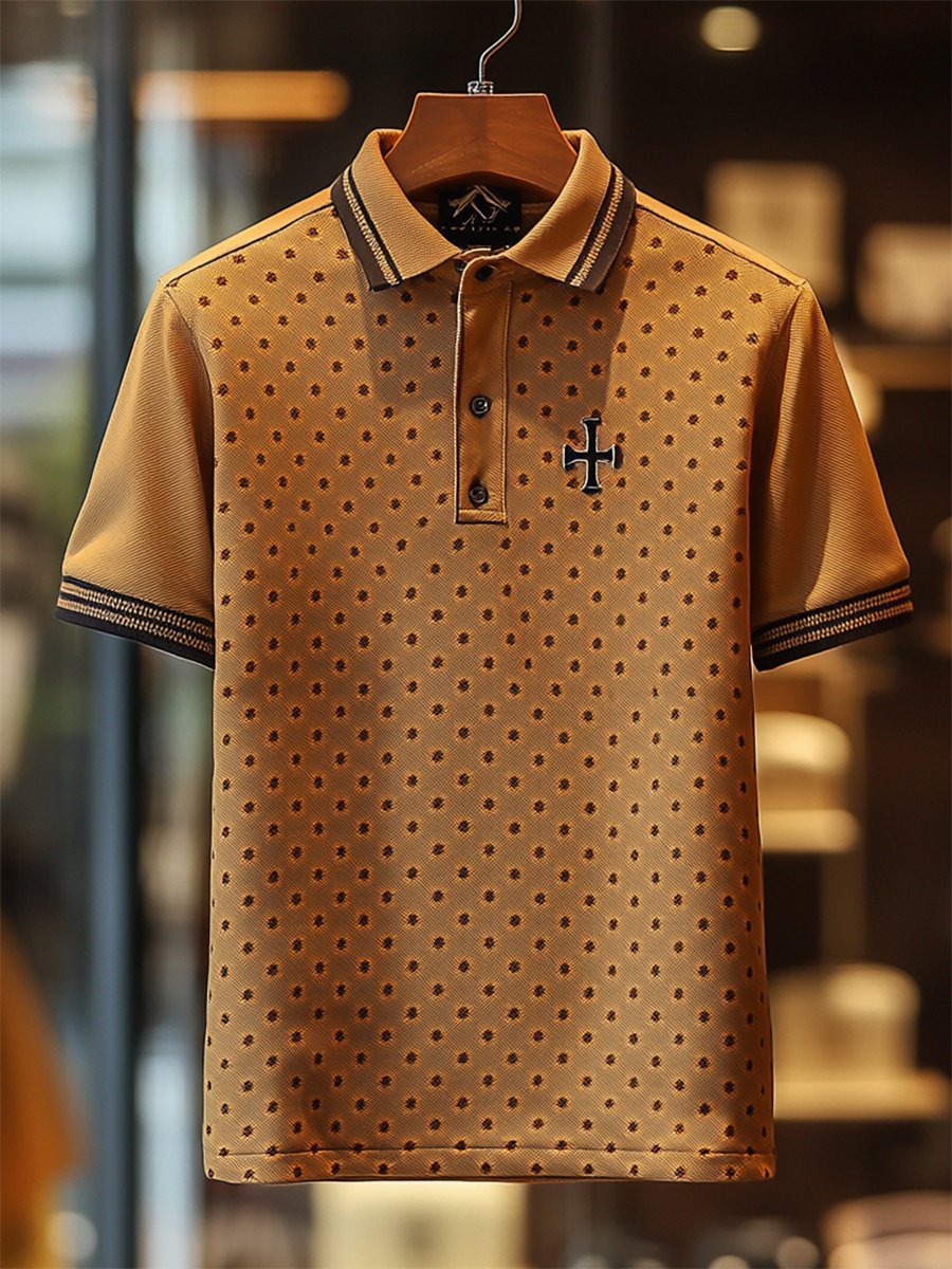 Camisa polo casual ejecutivo Cross estampado Button de manga corta para hombre
