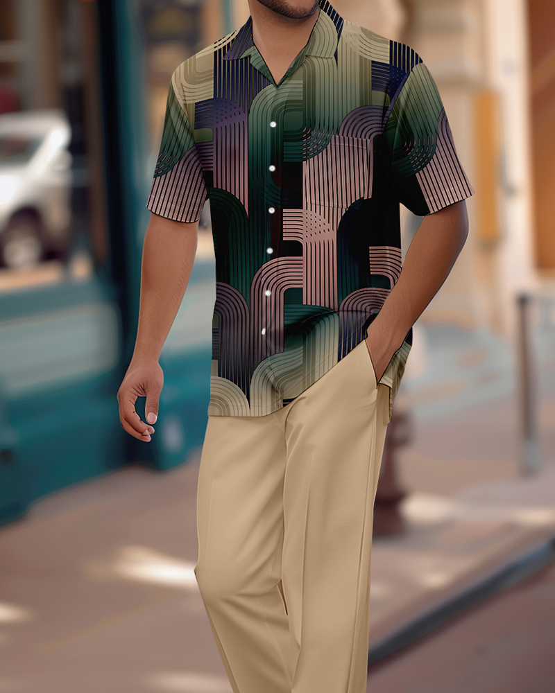 Camisa retro Colorblock de manga corta Walking Suit 1154 para hombre