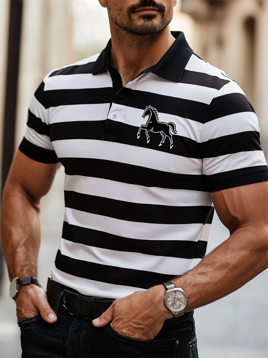 Camisa polo ejecutivo rayas con botones de manga corta para hombre