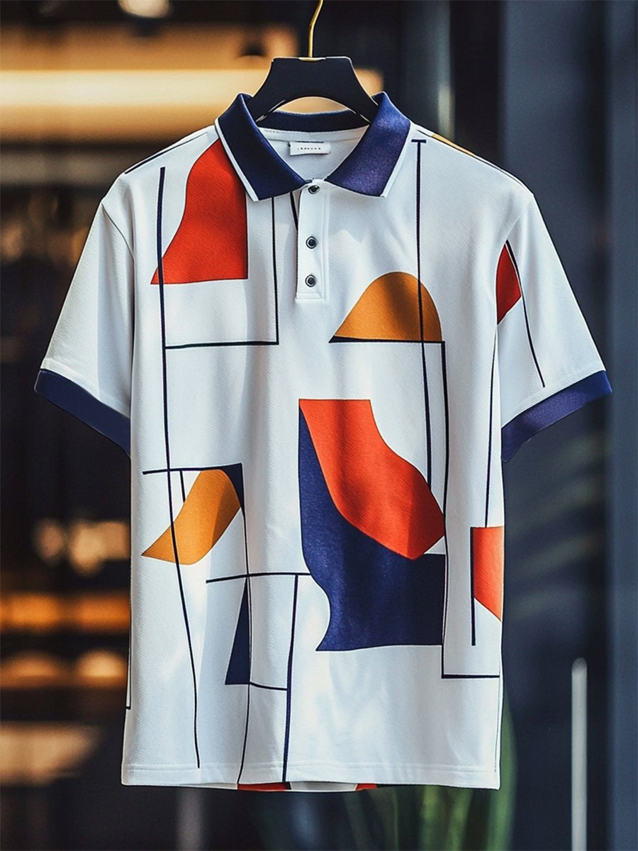Camisa polo ejecutivo casual Bauhaus estampado Button de manga corta para hombre