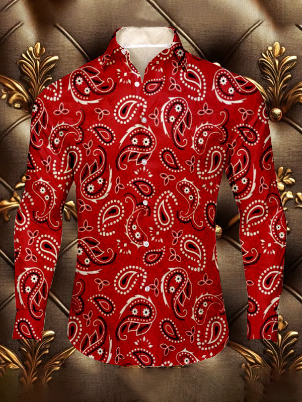 Camisa seda ejecutivo Paisley diseño de lujo de manga larga para hombre
