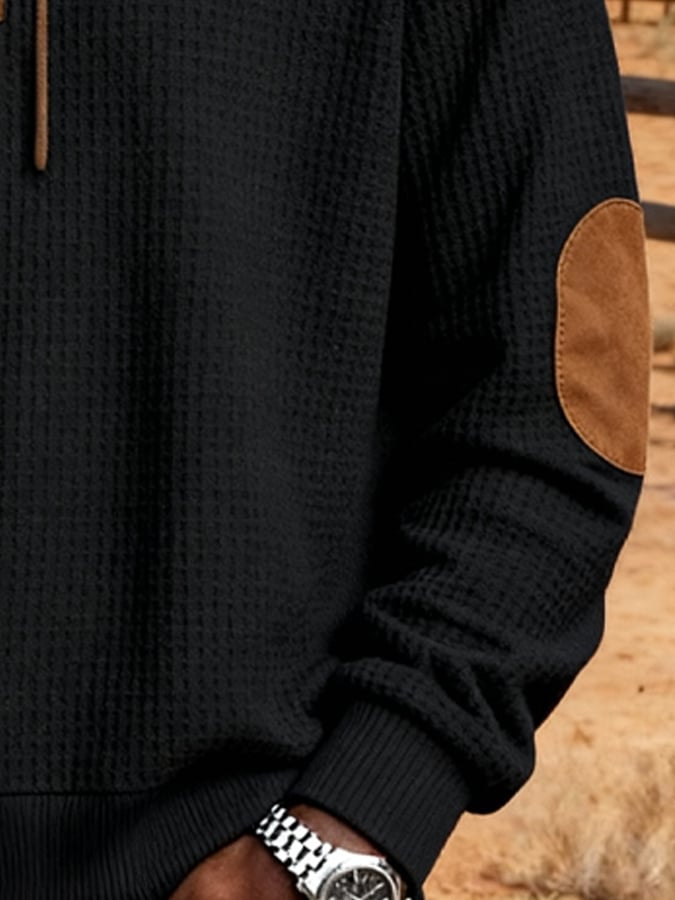 Sudadera retro para exterior tejido tipo waffle para hombre