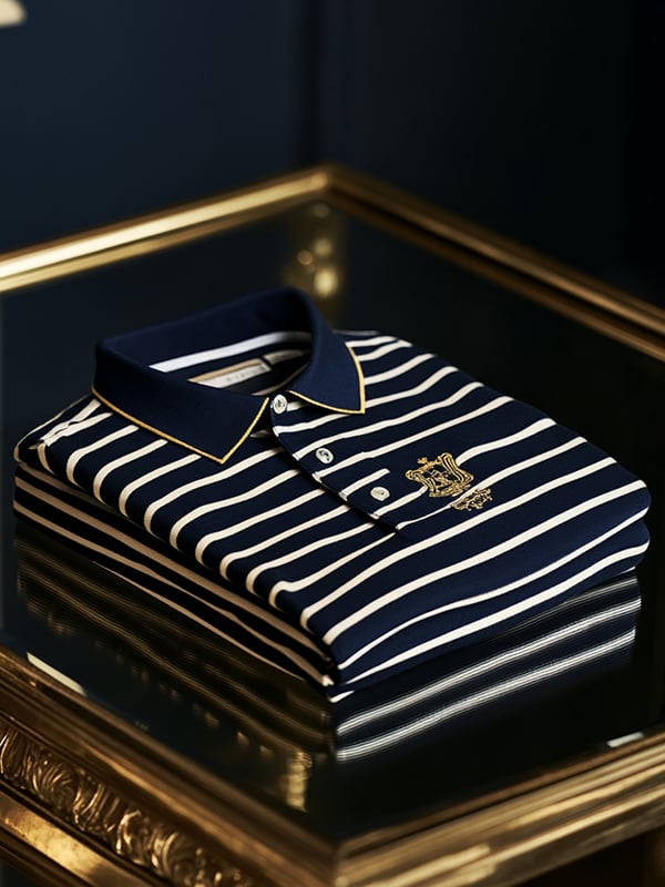 Camisa polo retro ejecutivo rayas estampado de manga larga para hombre