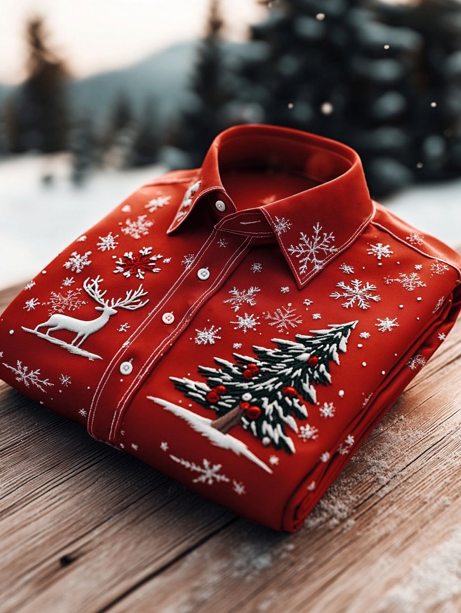 Camisa Christmas de manga larga con botones para hombre