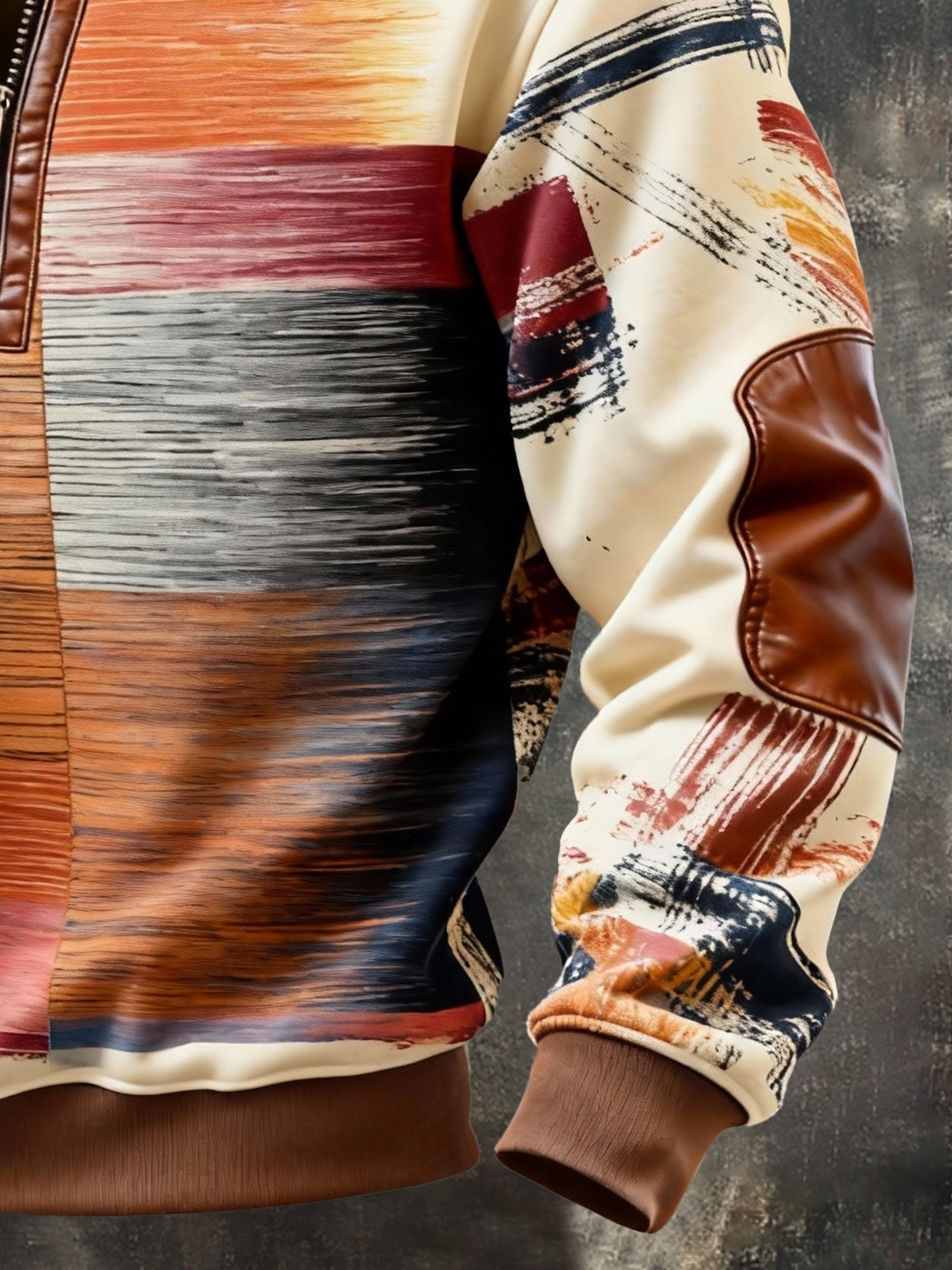 Sudadera vintage Color-Block estampado con cierre con gorrasucha para hombre