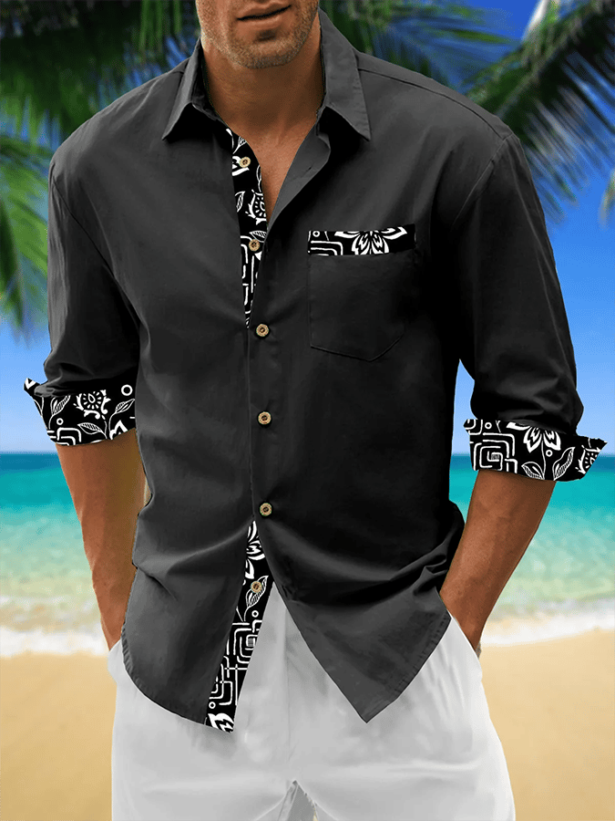 Camisa Resort-Style With Contrasting Color Design casual de manga larga para hombre