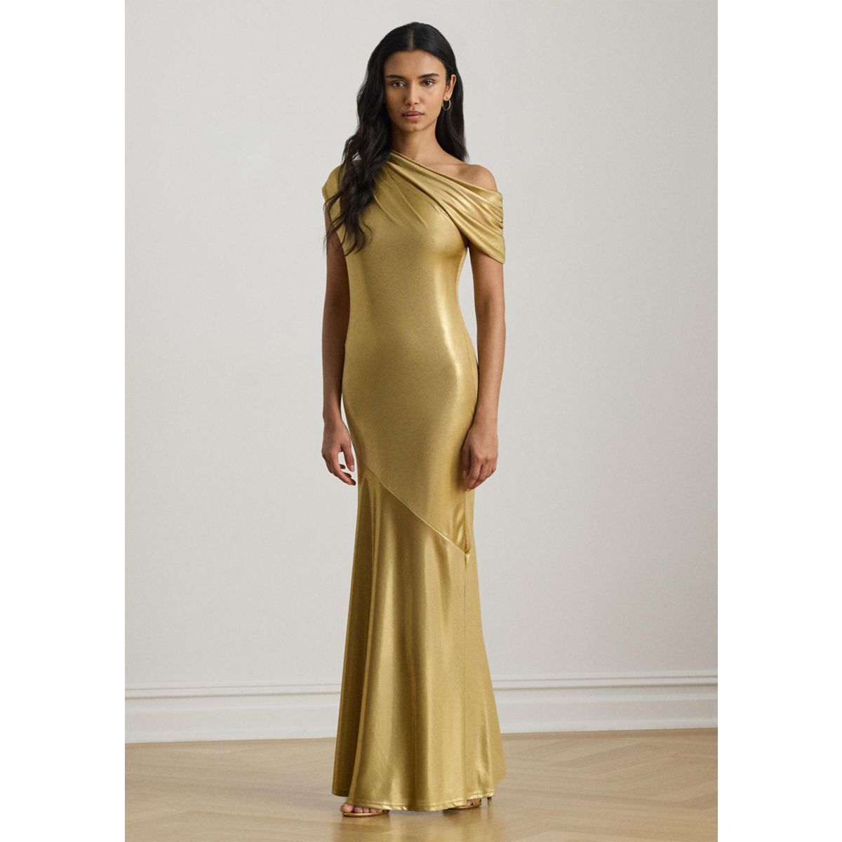 Women's Metallic Jersey Off-the-Shoulder Gown - 1