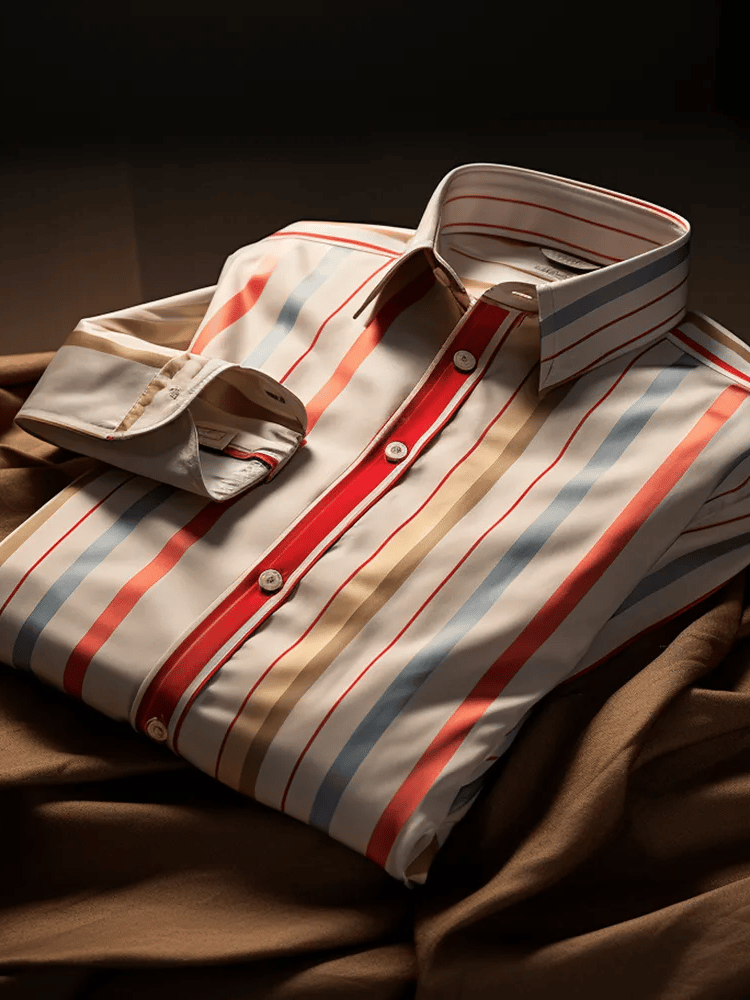 Camisa de lujo Romantic Contrast Color estampado de manga larga para hombre