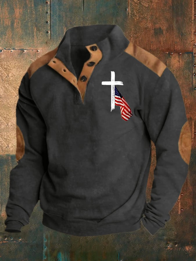 Sudadera retro Western en bloques de color Belief estampado de manga larga para hombre