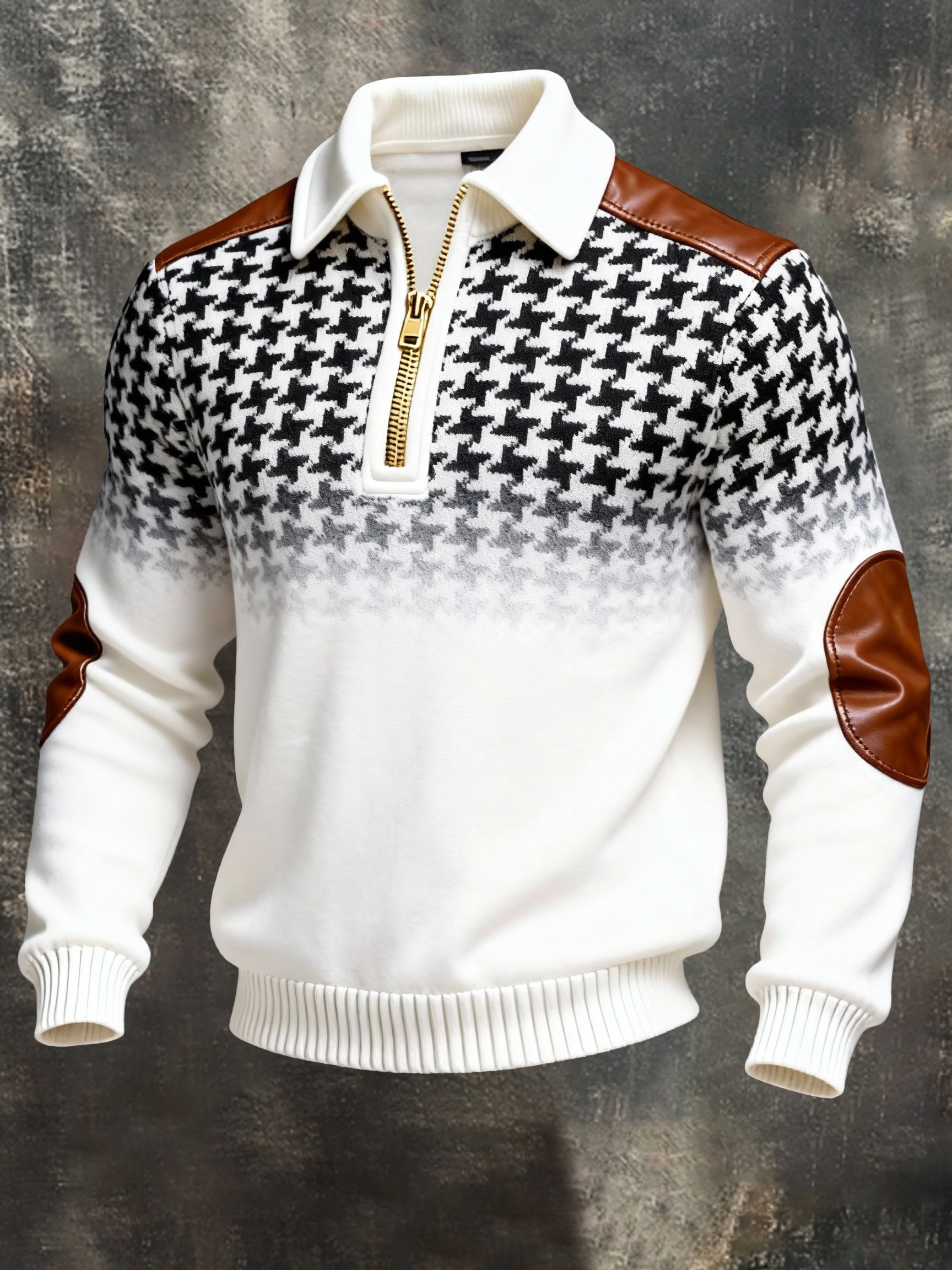 Sudadera vintage Color-Block estampado con cierre con gorrasucha para hombre