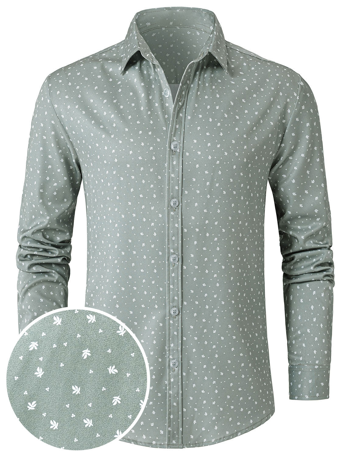 Camisa Green casual estampado de manga larga para hombre