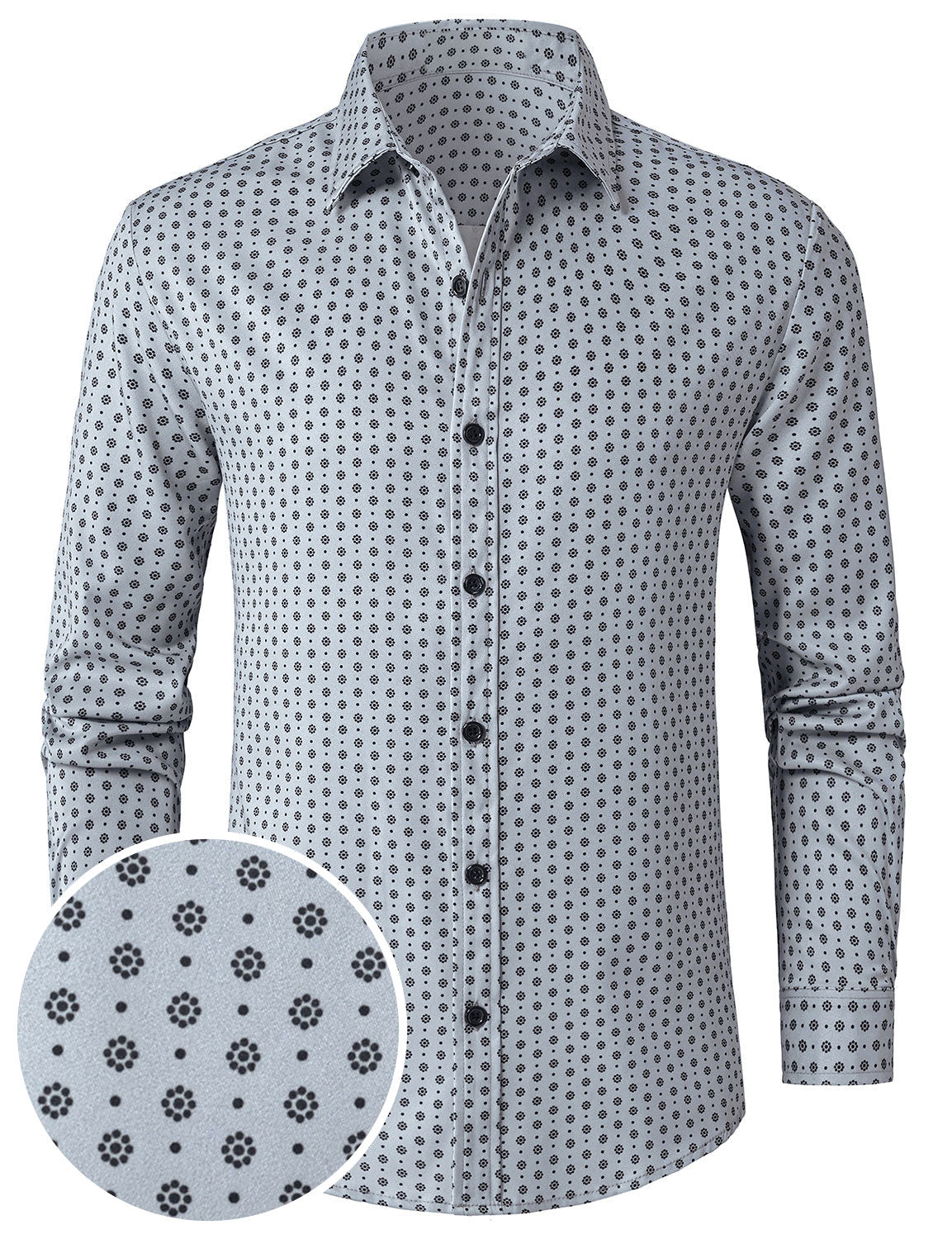 Camisa Grey retro estampado de manga larga para hombre