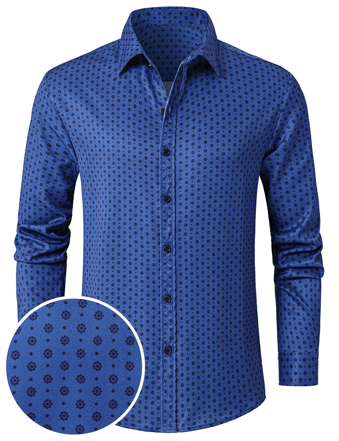 Camisa Blue retro Geometric estampado de manga larga para hombre
