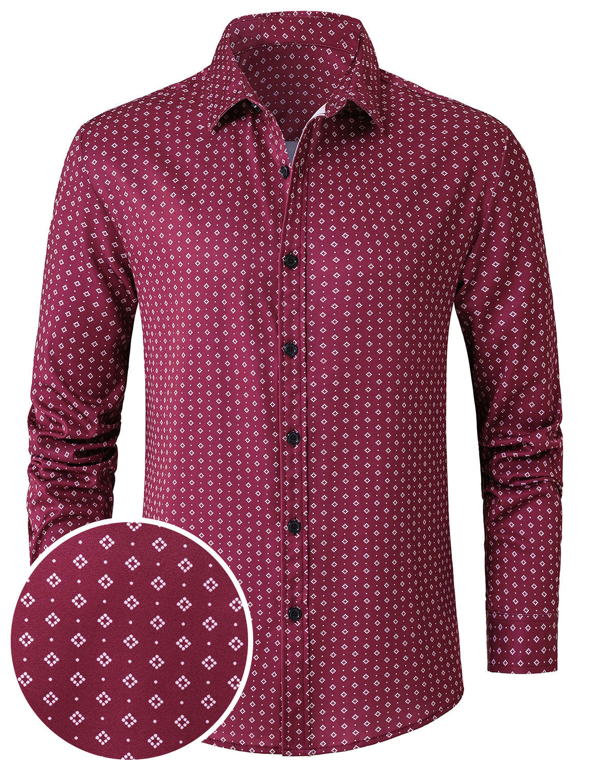Camisa Red retro Geometric estampado de manga larga para hombre