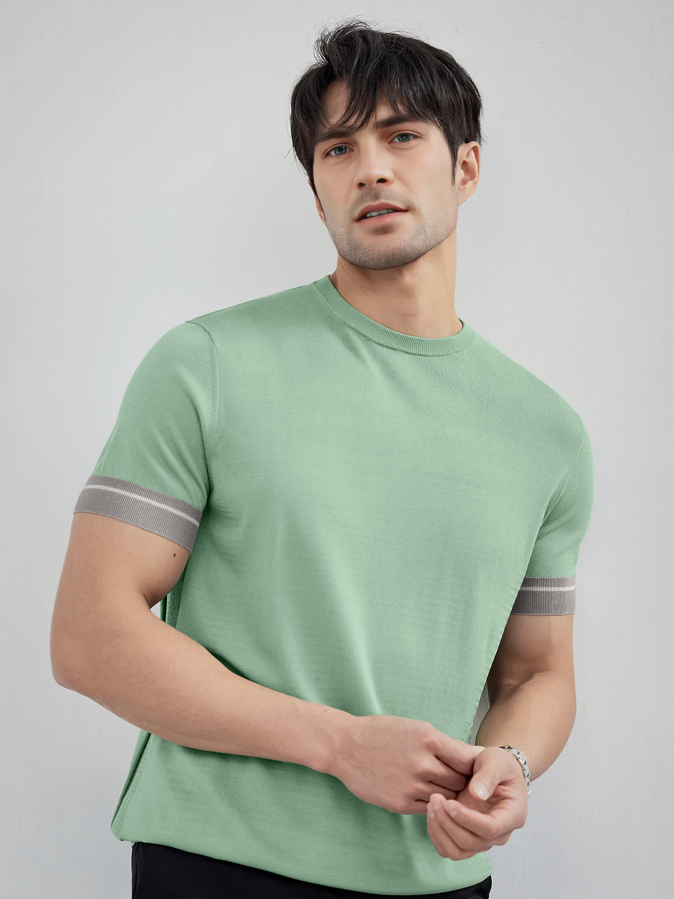 Camiseta Cooltejido en bloques de colored Cuffs de manga corta tejidoted
