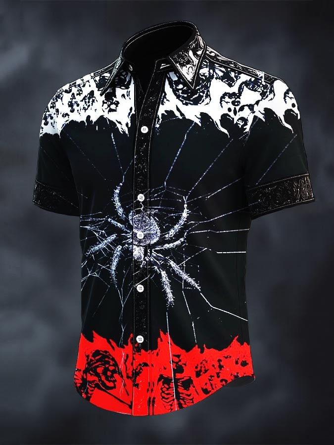 Camisa retro Western Gothic Skull estampado de manga corta para hombre