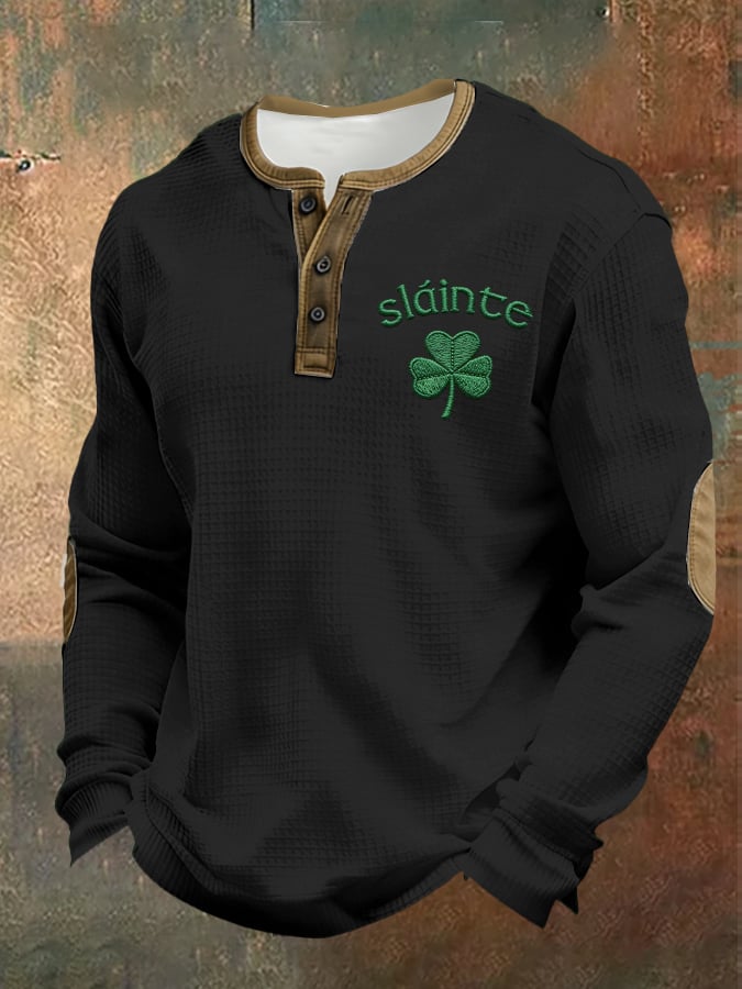 Camisa casual Saint Patrick's Day clover Henley para hombre