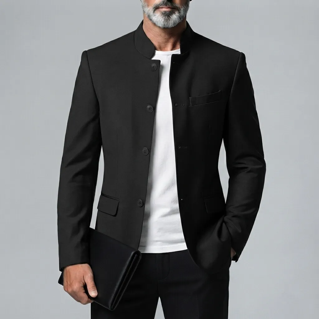 para hombre retro de color sólido Mandarin Collar Single-Breasted chaqueta