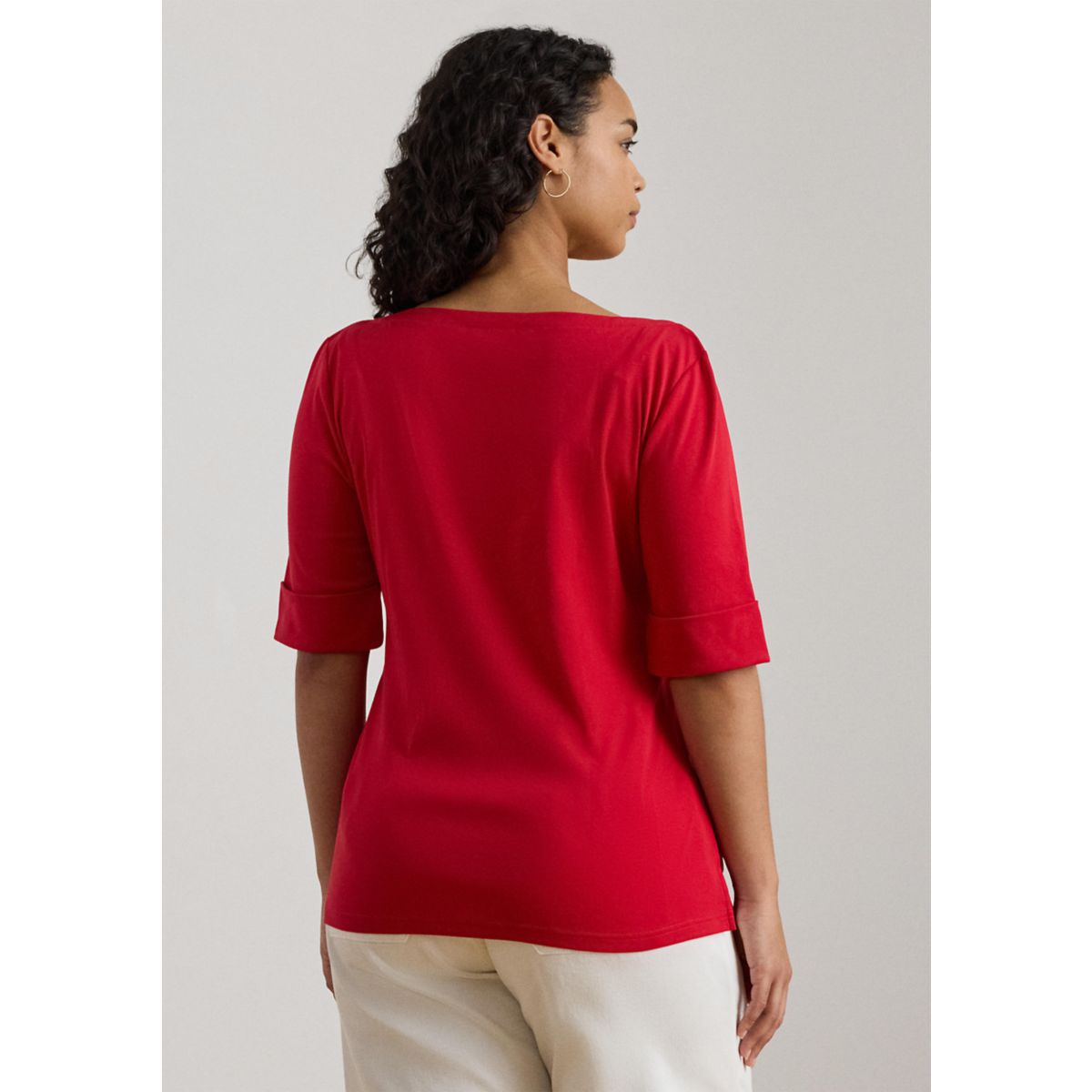 Plus Size Cotton Boat Neck T-Shirt - 2