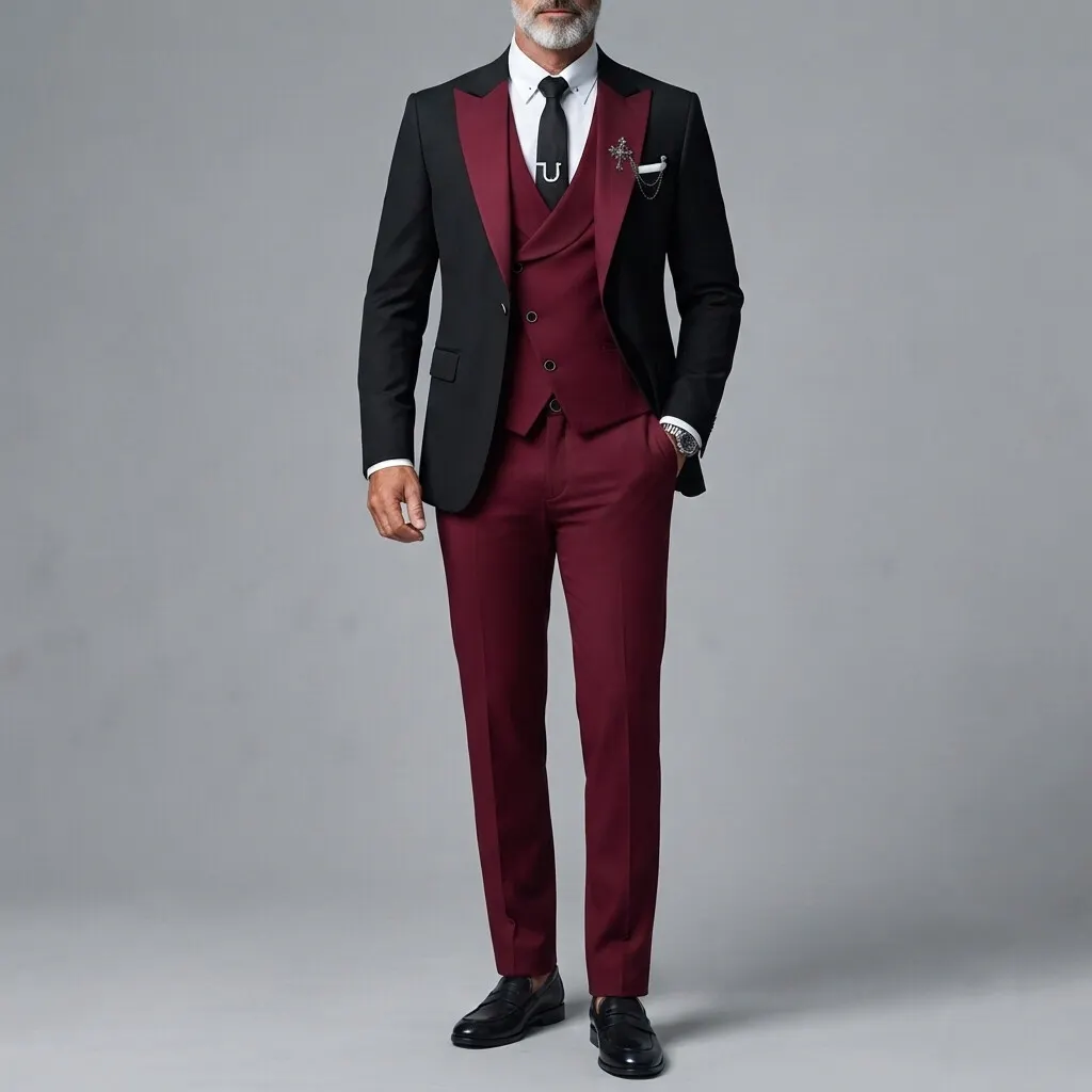 para hombre ejecutivo Contrast Peak Lapel saco & Asymmetric Button Shawl Lapel Vest & pantalón 3Pcs Suit