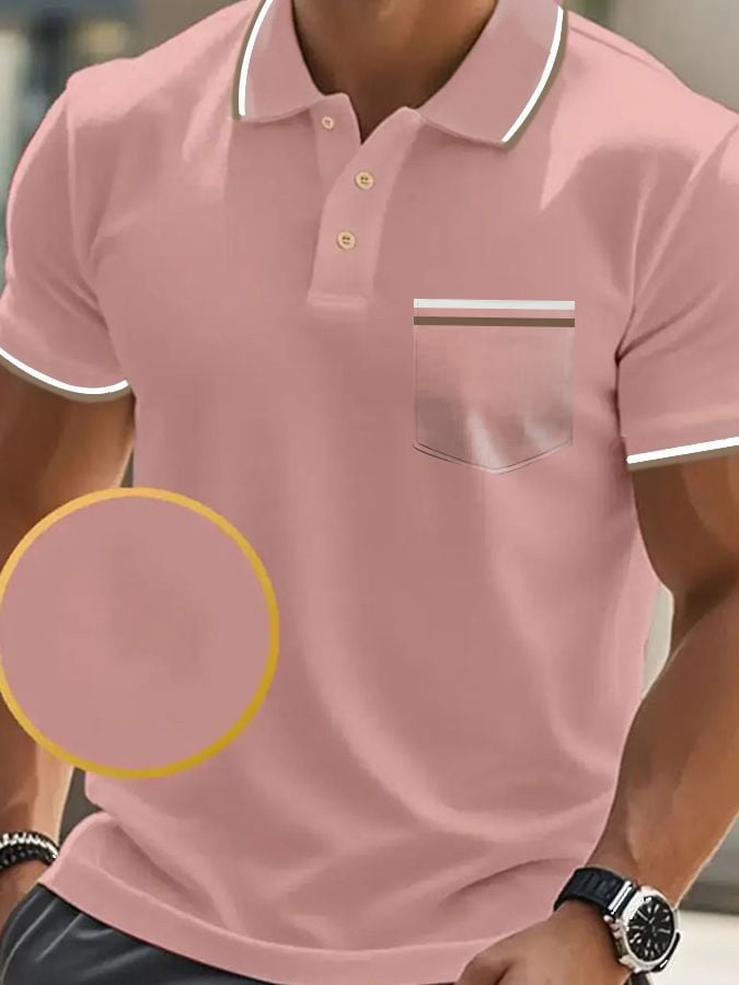 Camisa polo clásico casual de manga corta with bolsillo para hombre
