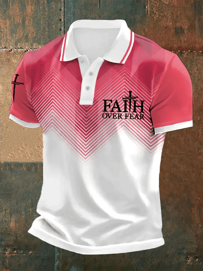 Camisa polo retro Faith “Faith Over Fear�? casual estampado para hombre