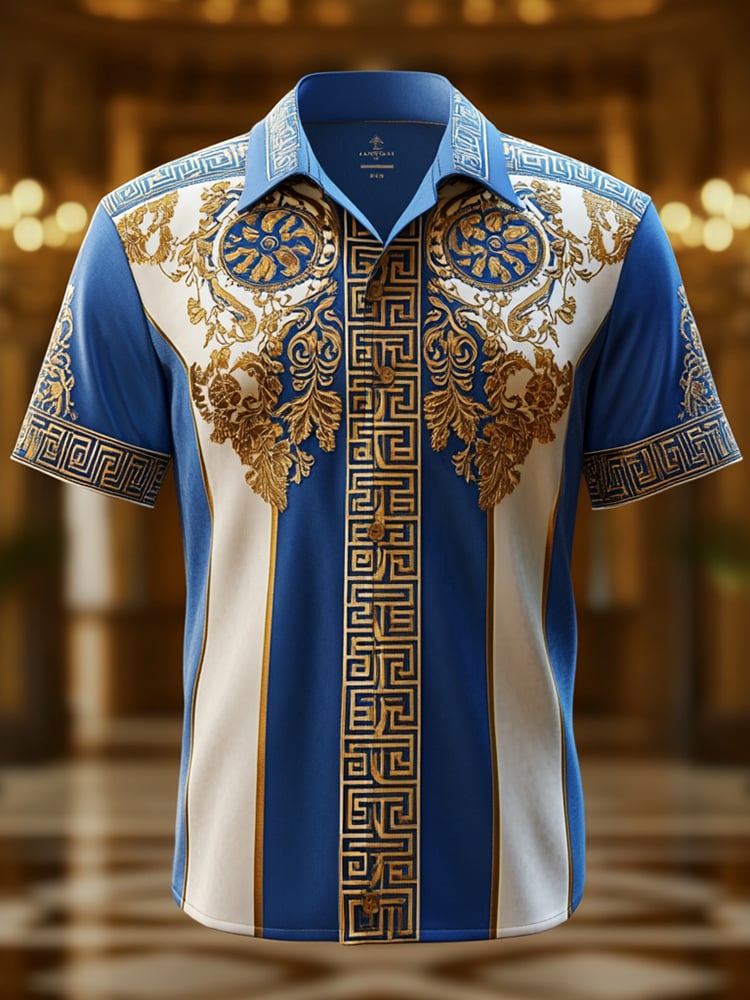 Camisa satén Luxe estampado de manga corta Button para hombre
