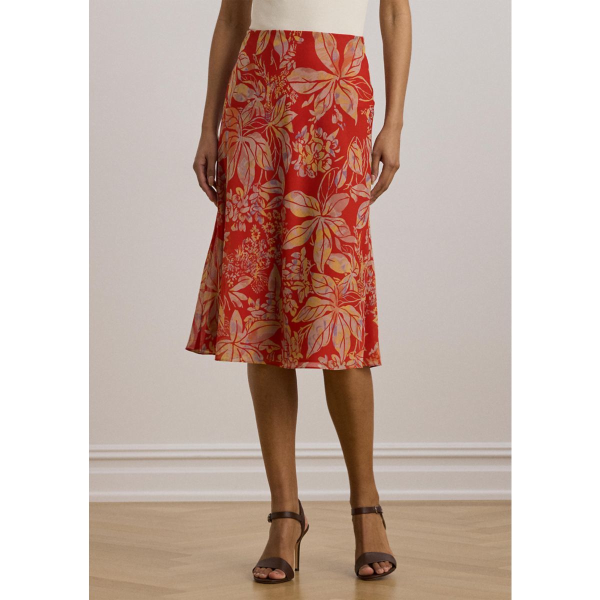 Floral Crinkle Georgette Midi Skirt - 1