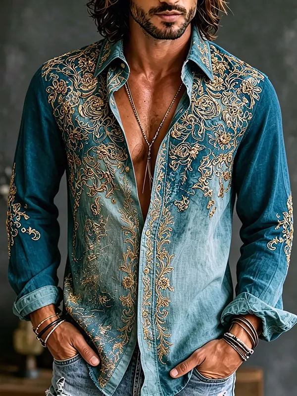 para hombre vintage Boho Pattern Art Print de manga larga camisa