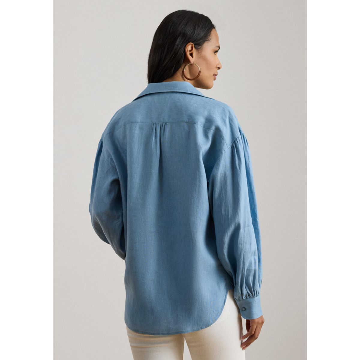 Women's Linen Blouson-Sleeve Shirt - 4